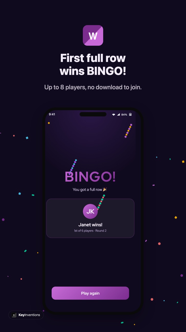 Music bingo BINGO win screen on Android