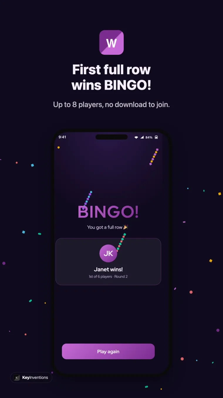Music bingo BINGO win screen on Android