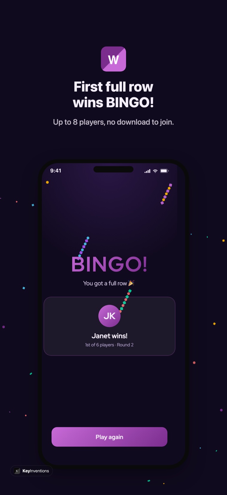 Music bingo BINGO win screen on iPhone