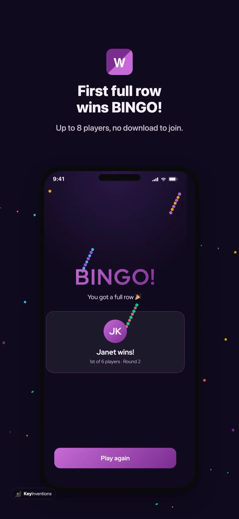Music bingo BINGO win screen on iPhone