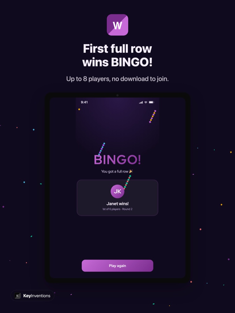 Music bingo BINGO win screen on iPad