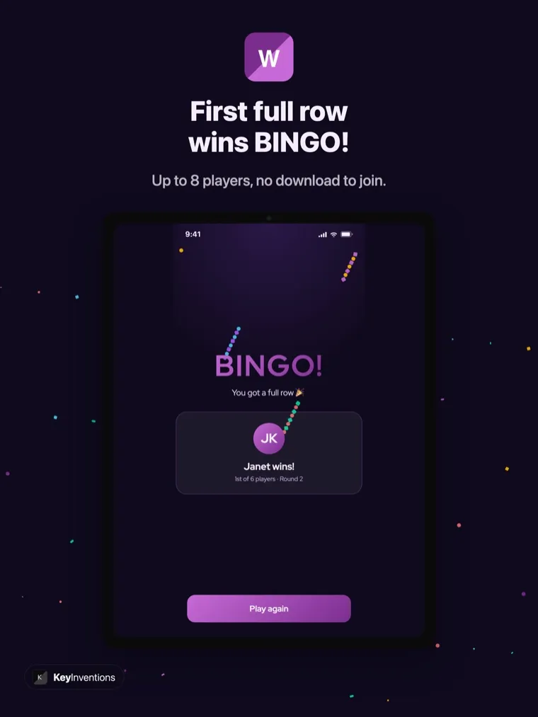 Music bingo BINGO win screen on iPad